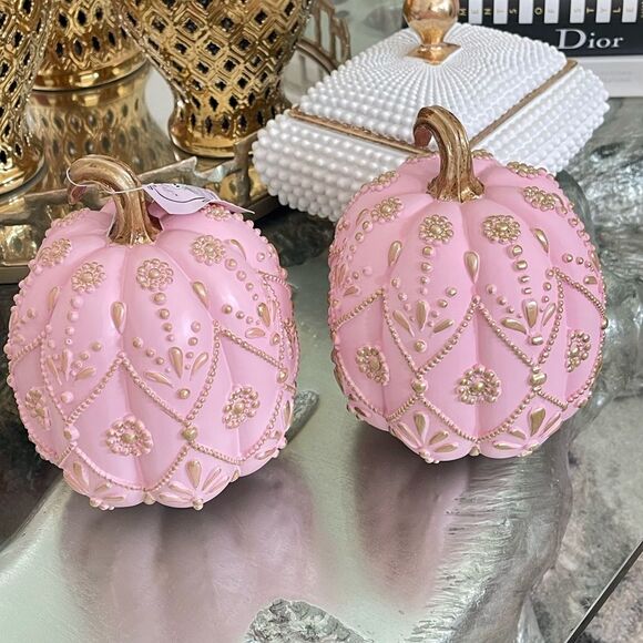 Set of 2 pink and gold pumpkins - Picture 1 of 8